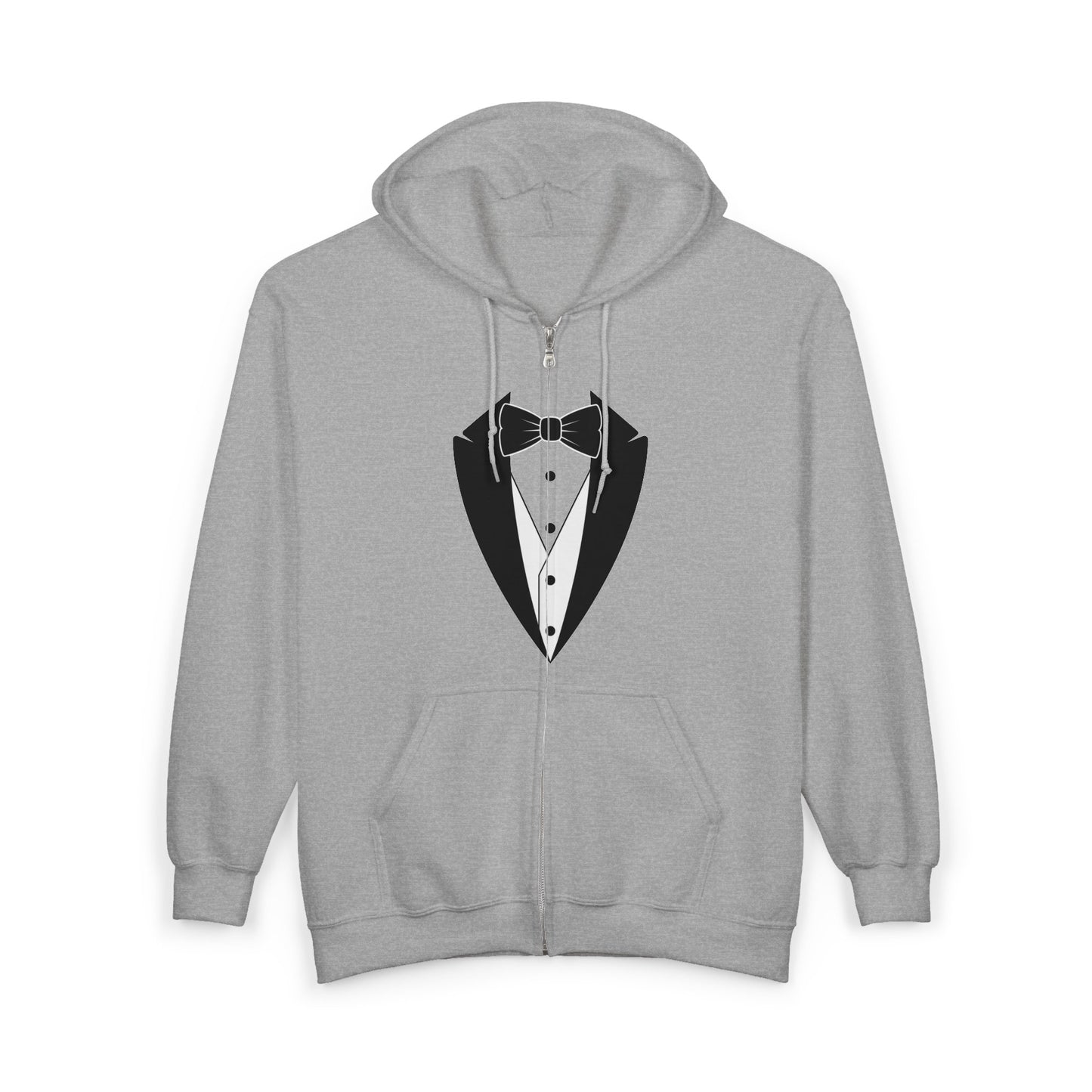 Adult Unisex Tuxedo Man Black Logo Gildan Full Zip Hooded Sweatshirt S-3XL