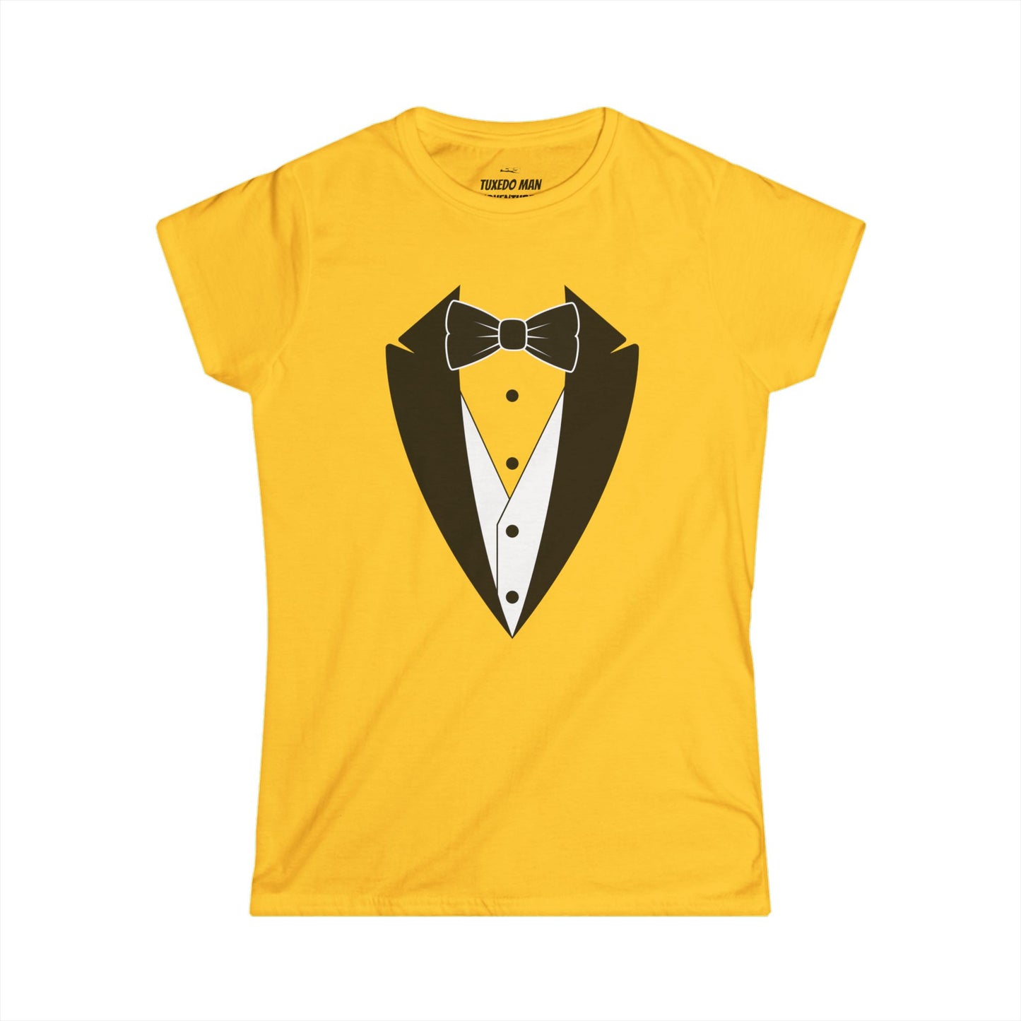 Adult Women's Tuxedo Logo (black logo on pastel colors) Gildan 100% Cotton Tee S-3XL