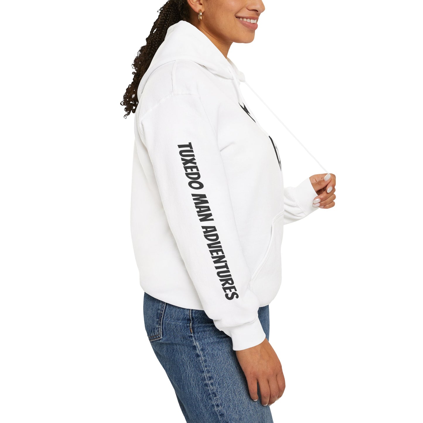 Adult Unisex Hooded Sweatshirt Tuxedo Man Logo (white logo, dark colors)  Gildan Heavy Blend™  S-5XL
