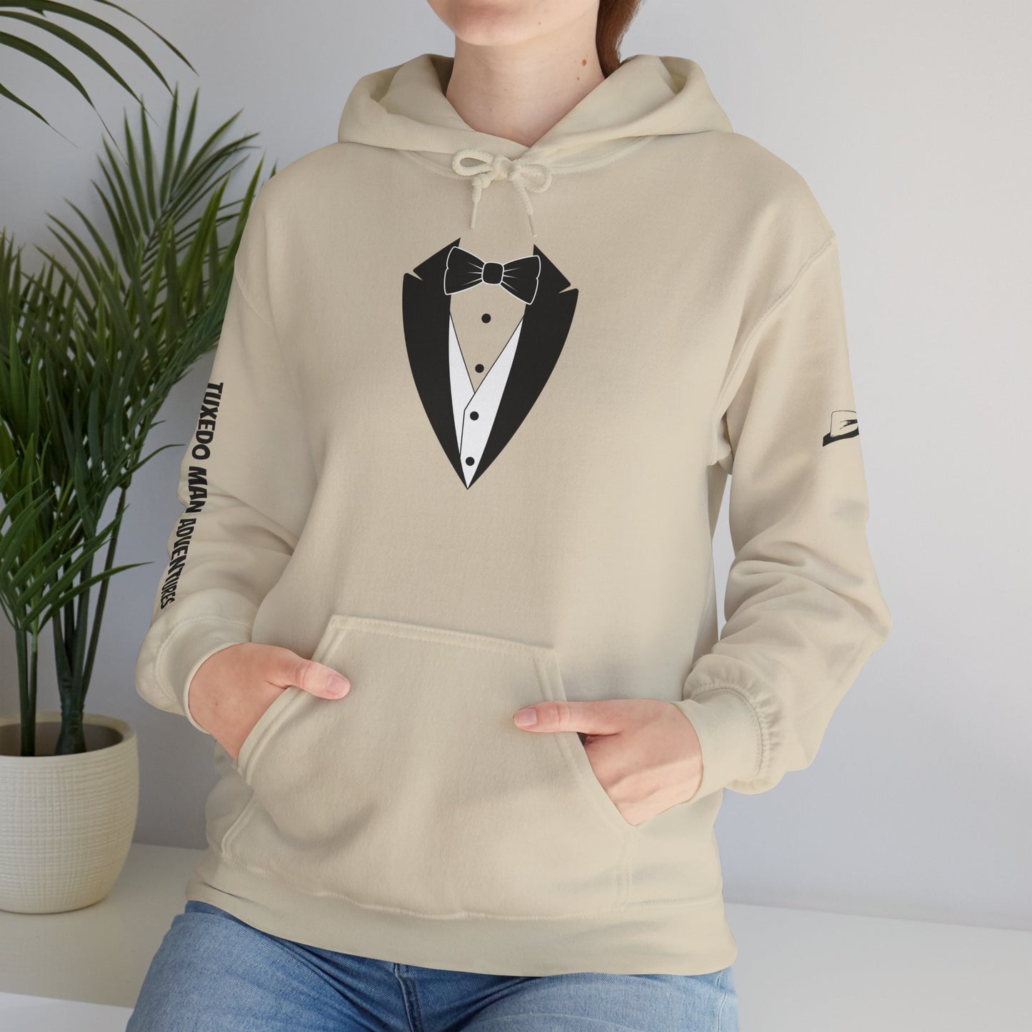 Adult Unisex Hooded Sweatshirt Tuxedo Man Logo (white logo, dark colors)  Gildan Heavy Blend™  S-5XL