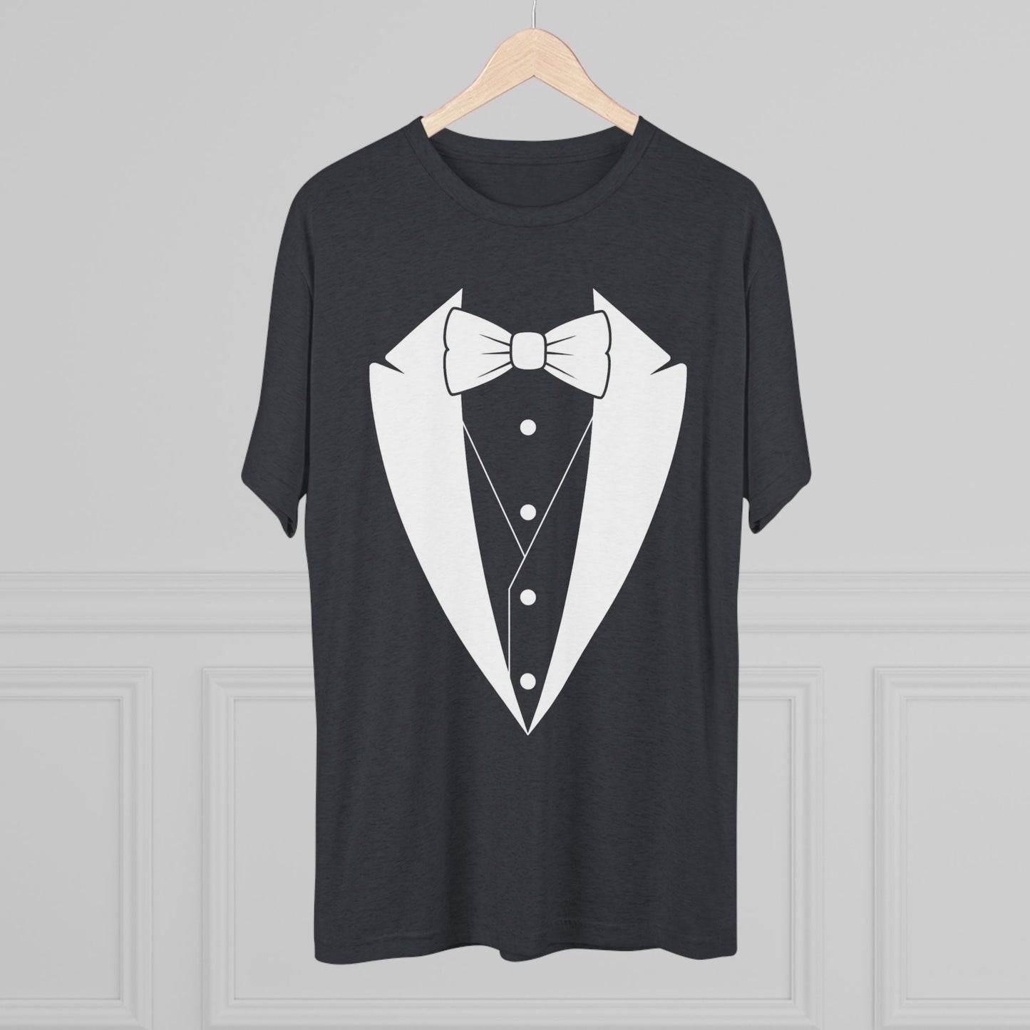 Adult Unisex White Tuxedo Tri-Blend Crew Tee S-3XL