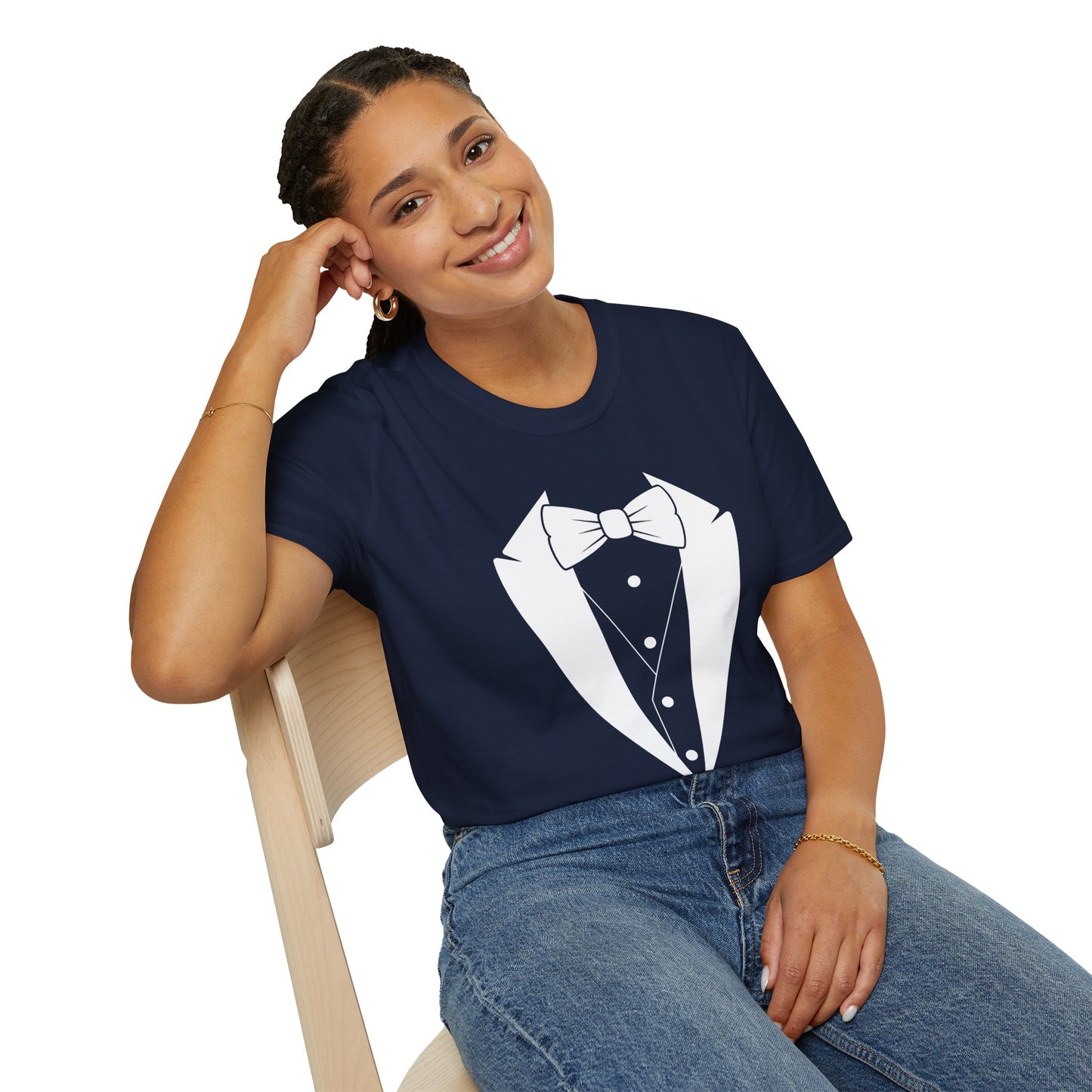 Adult Unisex Tuxedo Man Logo (white logo on dark palette) Gildan100% cotton Softstyle T-Shirt S-3XL