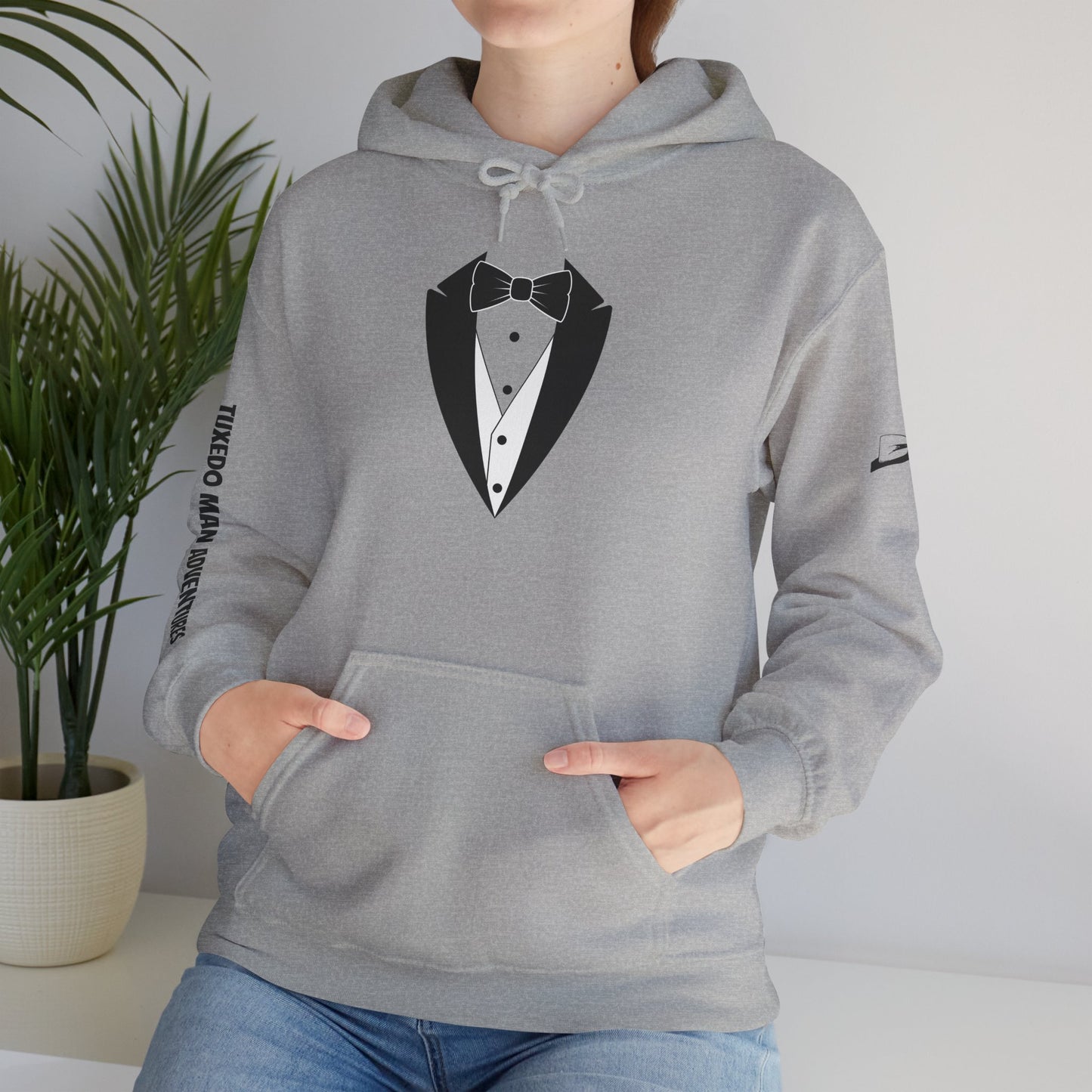 Adult Unisex Hooded Sweatshirt Tuxedo Man Logo (white logo, dark colors)  Gildan Heavy Blend™  S-5XL