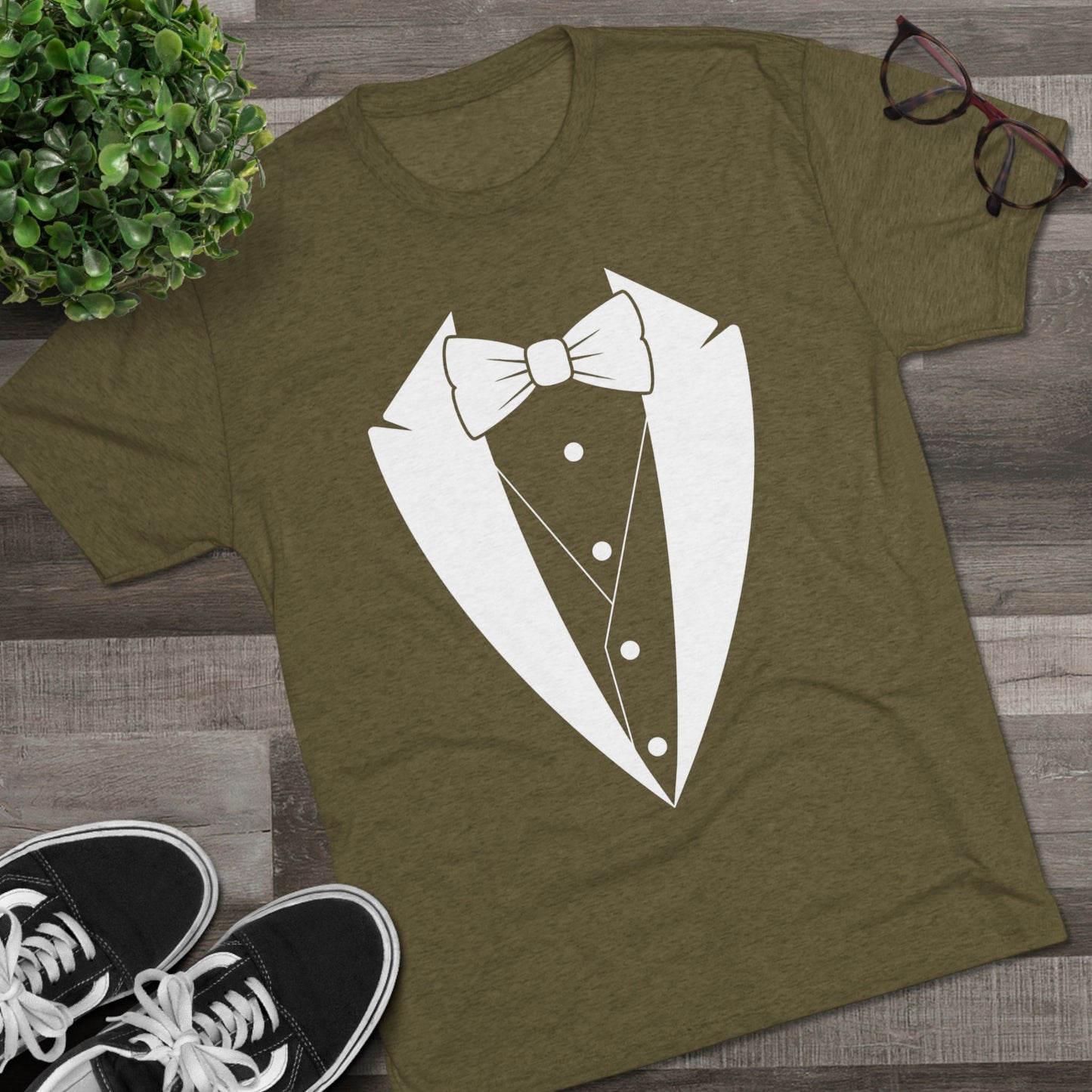 Adult Unisex Tuxedo Man Logo (dark colors, white logo) Next Level Ultrasoft Tri-Blend  Crew Tee S-3XL