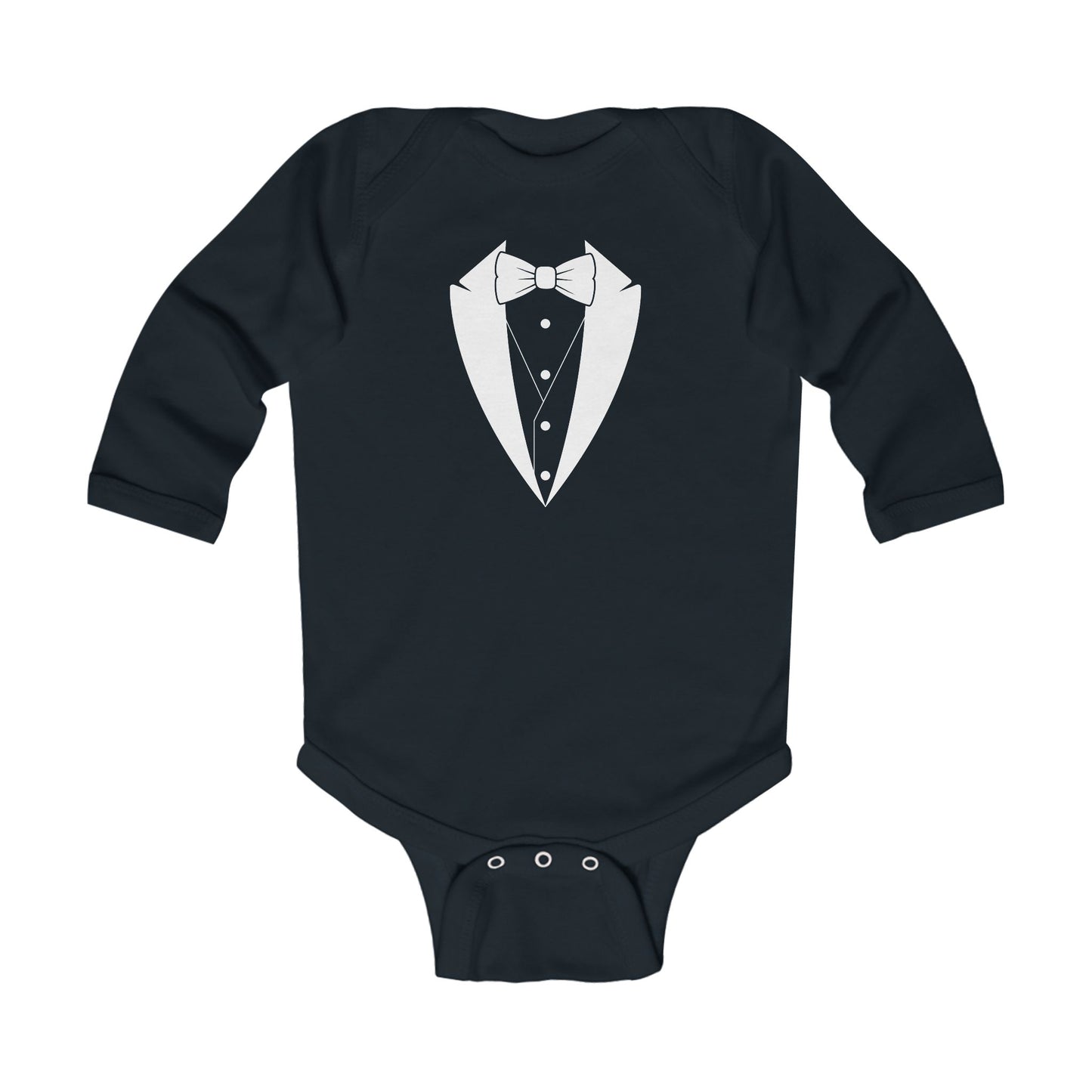 Infant Tuxedo Man Long Sleeve Bodysuit (white logo, dark colors) 0-18mo