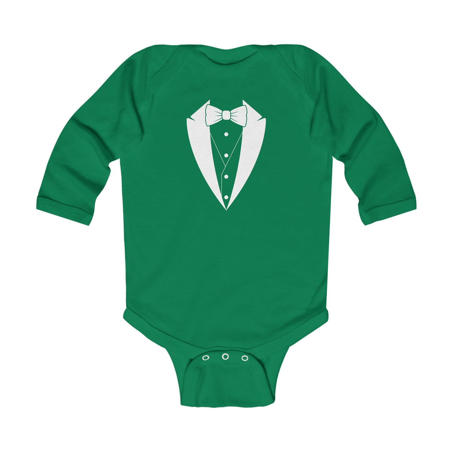 Infant Tuxedo Man Long Sleeve Bodysuit (white logo, dark colors) 0-18mo
