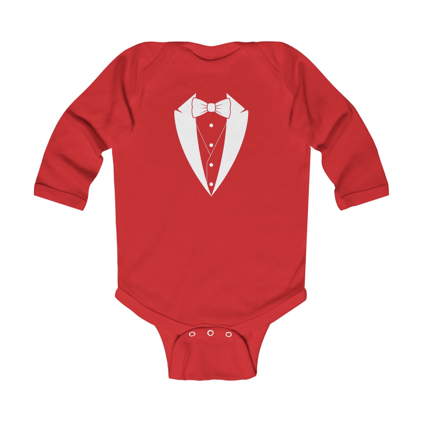 Infant Tuxedo Man Long Sleeve Bodysuit (white logo, dark colors) 0-18mo