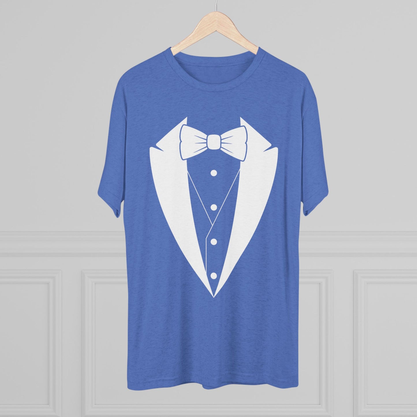 Adult Unisex White Tuxedo Tri-Blend Crew Tee S-3XL
