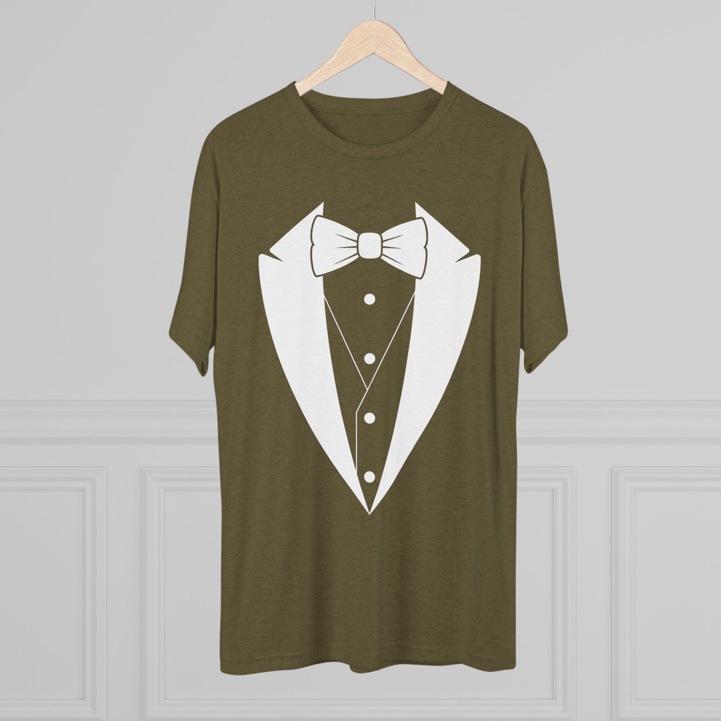 Adult Unisex White Tuxedo Tri-Blend Crew Tee S-3XL