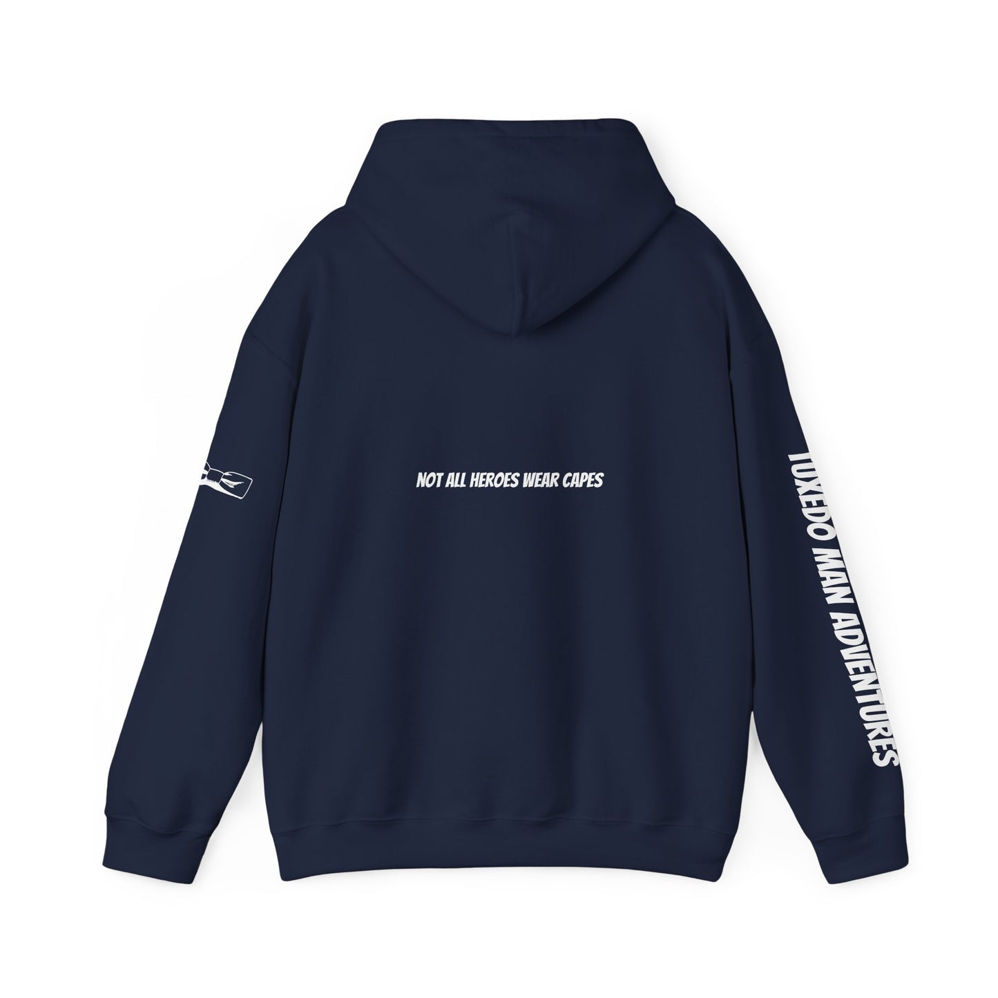 Adult Unisex Hooded Sweatshirt Tuxedo Man Logo (white logo, dark colors) Gildan Heavy Blend™  S-5XL