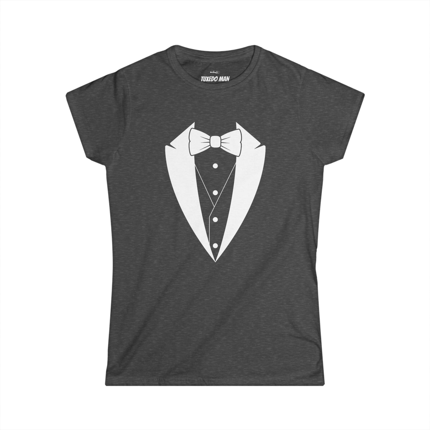 Adult Women's Tuxedo Logo (white logo on dark colors) Gildan 100% Cotton Tee S-3XL