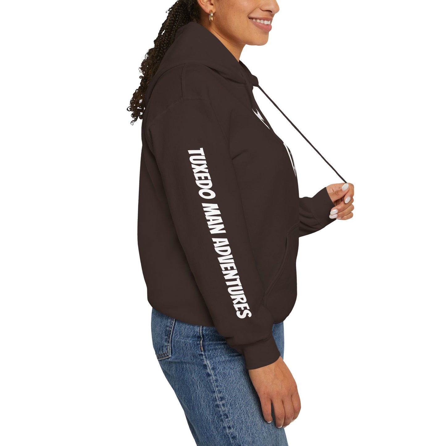 Adult Unisex Hooded Sweatshirt Tuxedo Man Logo (white logo, dark colors) Gildan Heavy Blend™  S-5XL