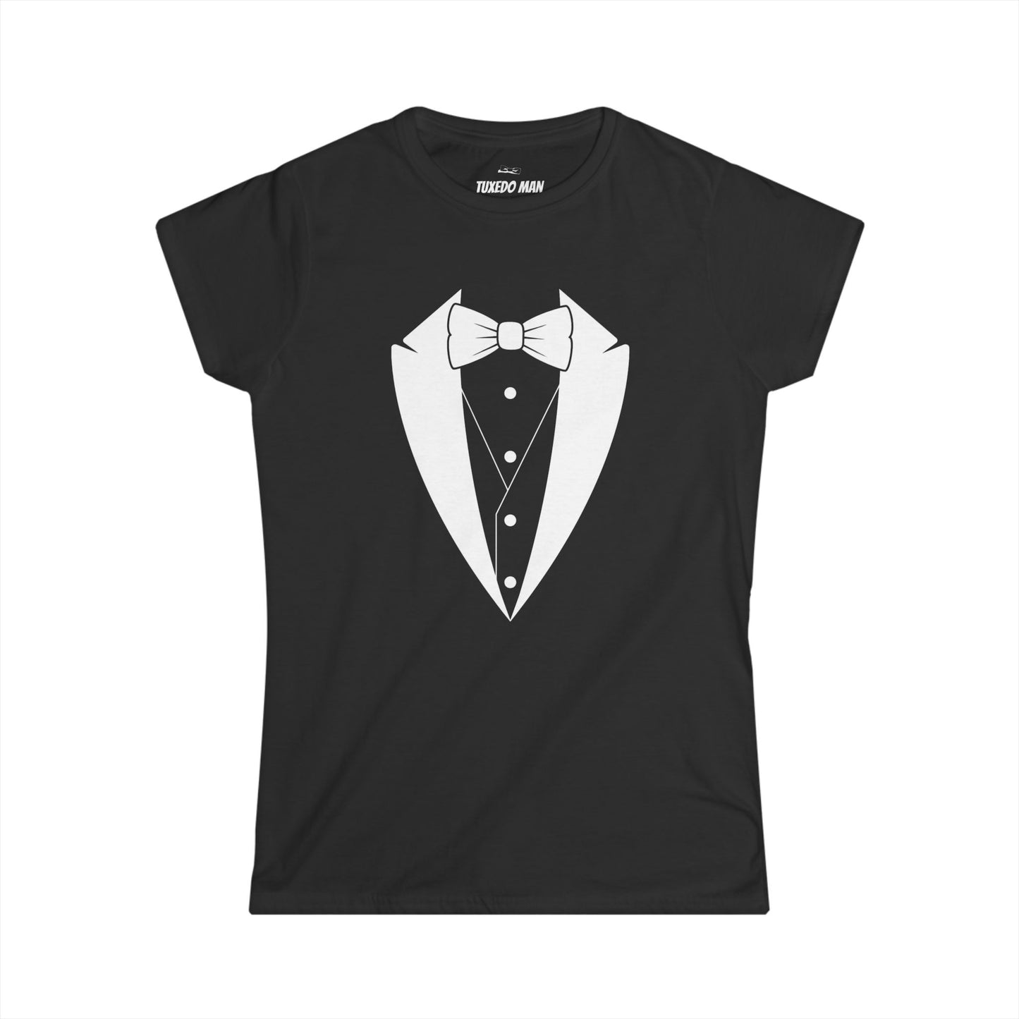 Adult Women's Tuxedo Logo (white logo on dark colors) Gildan 100% Cotton Tee S-3XL