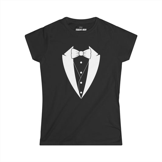 Adult Women's Tuxedo Logo (white logo on dark colors) Gildan 100% Cotton Tee S-3XL