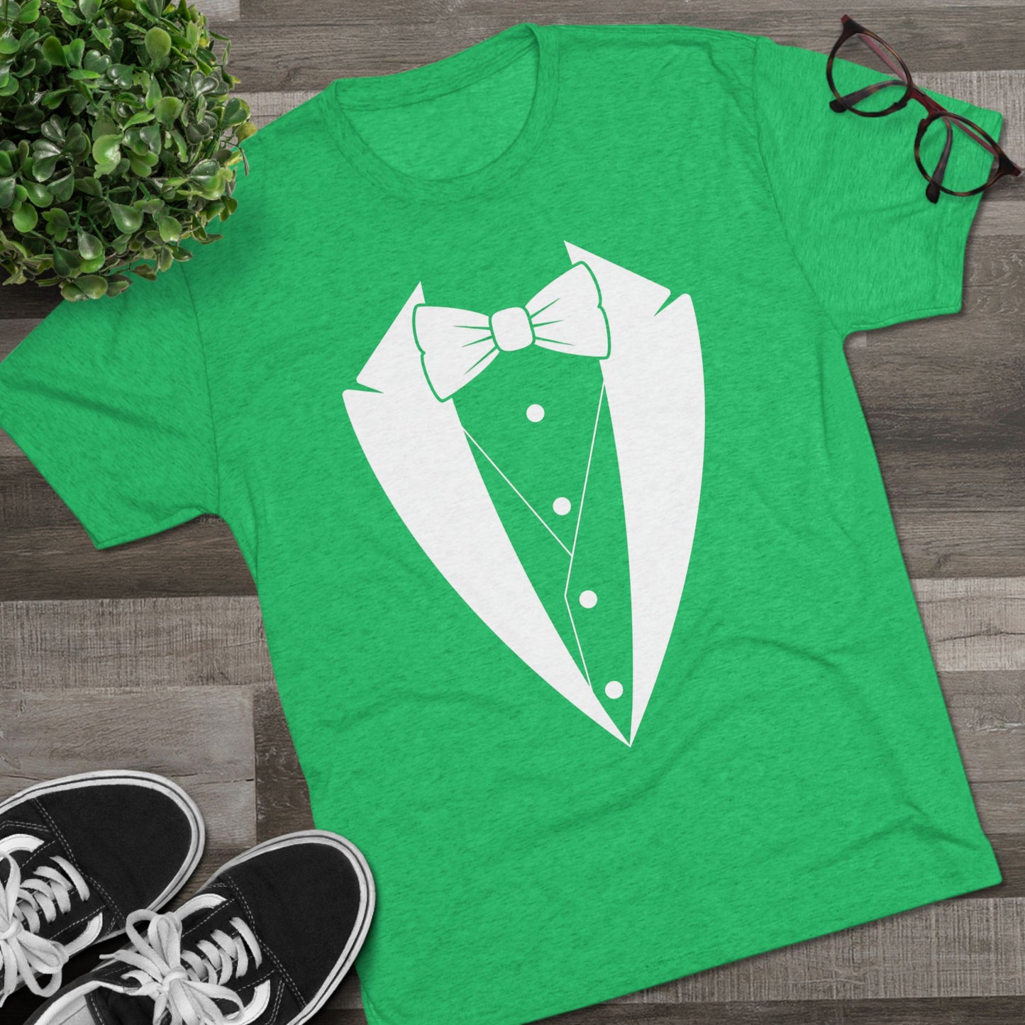 Adult Unisex White Tuxedo Tri-Blend Crew Tee S-3XL