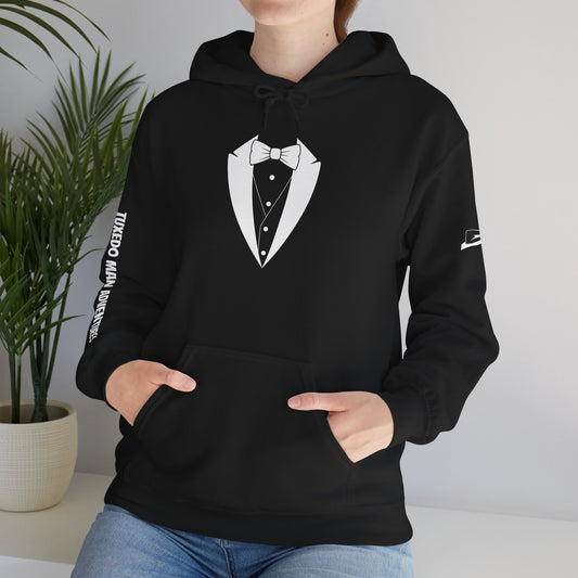 Unisex White Tuxedo Logo Gildan Heavy Blend™ Hooded Sweatshirt S-5XL
