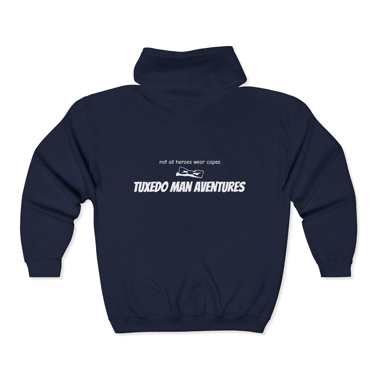 Adult Unisex Tuxedo Man White Logo Gildan Full Zip Hooded Sweatshirt S-3XL