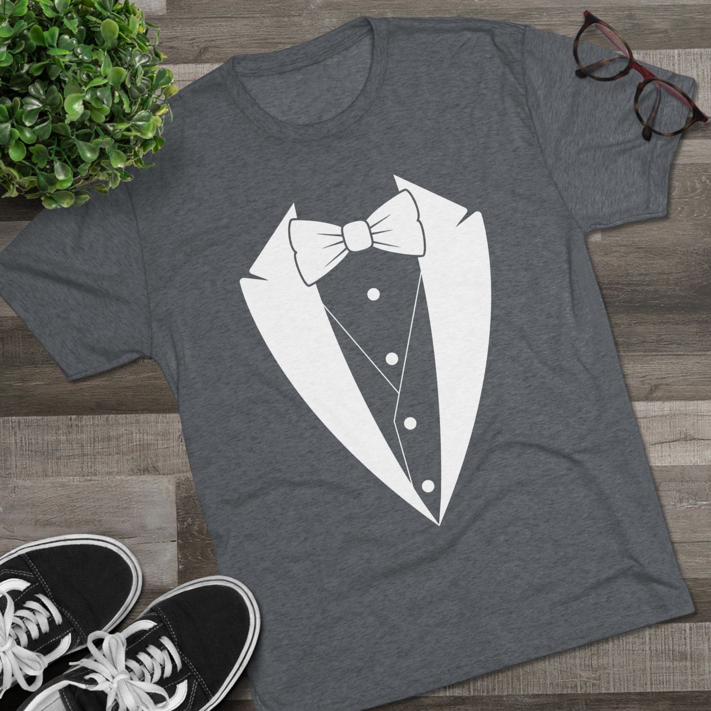 Adult Unisex Tuxedo Man Logo (dark colors, white logo) Next Level Ultrasoft Tri-Blend  Crew Tee S-3XL