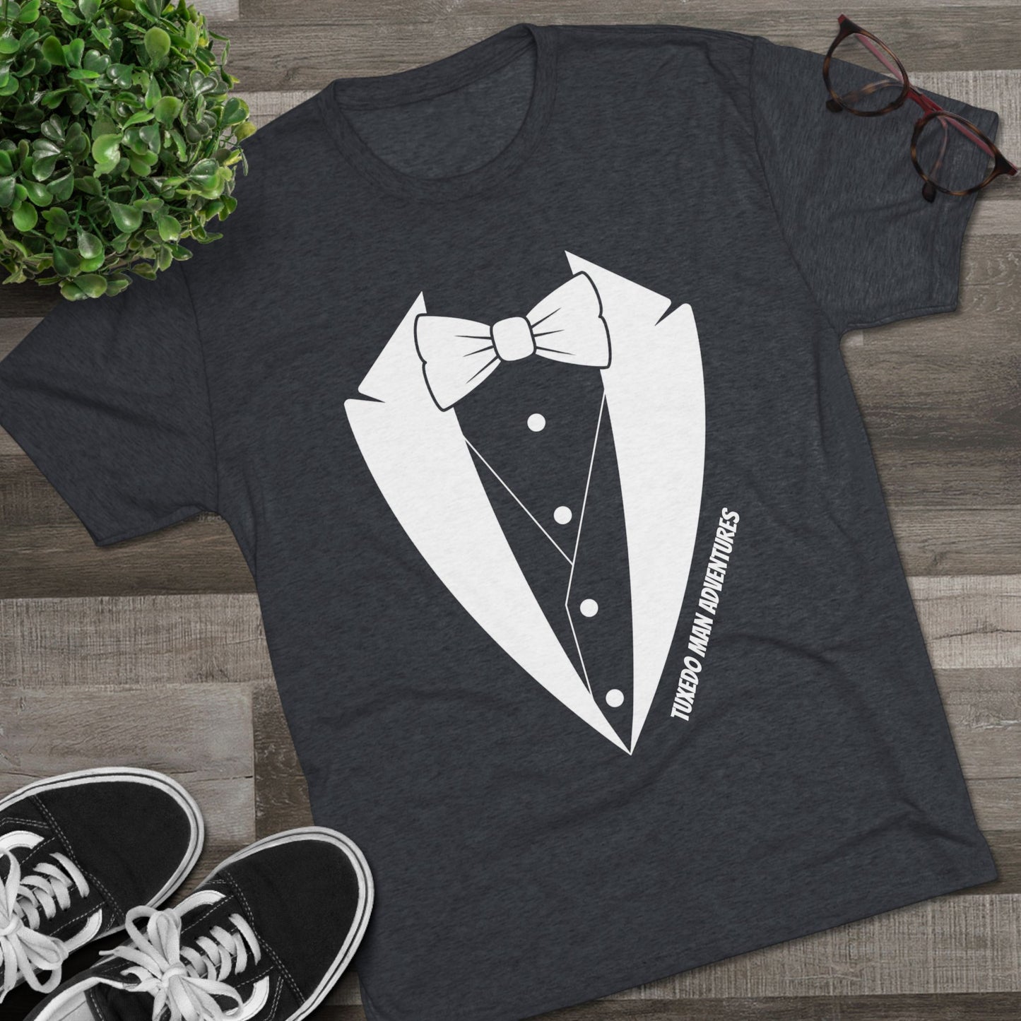Adult Unisex Tuxedo Man Logo Tri-Blend Tee (Vintage palette)
