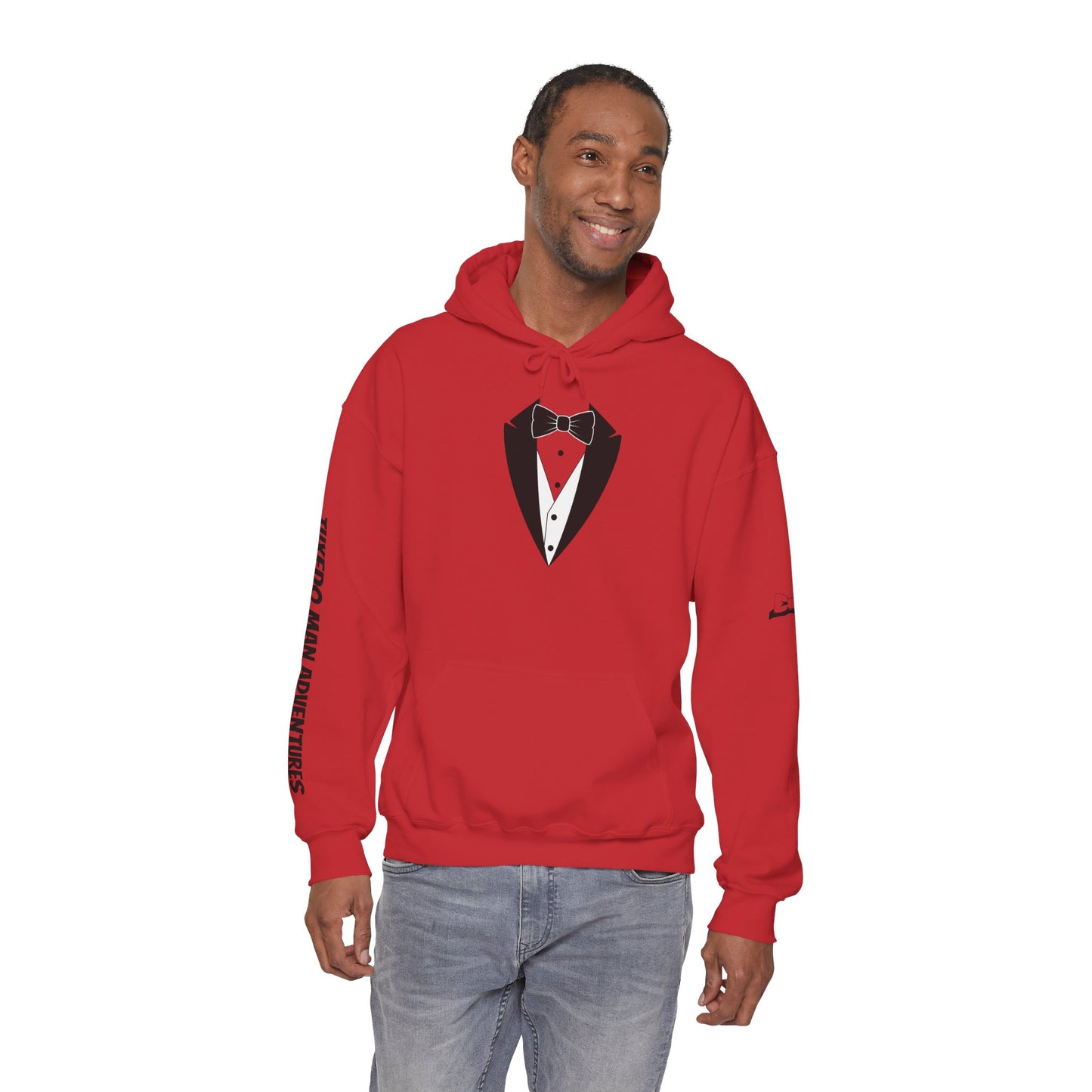 Adult Unisex Hooded Sweatshirt Tuxedo Man Logo (white logo, dark colors)  Gildan Heavy Blend™  S-5XL