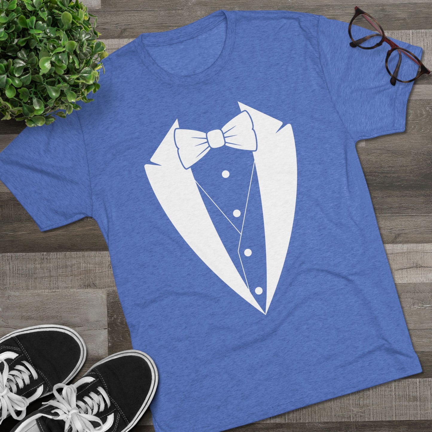 Adult Unisex White Tuxedo Tri-Blend Crew Tee S-3XL