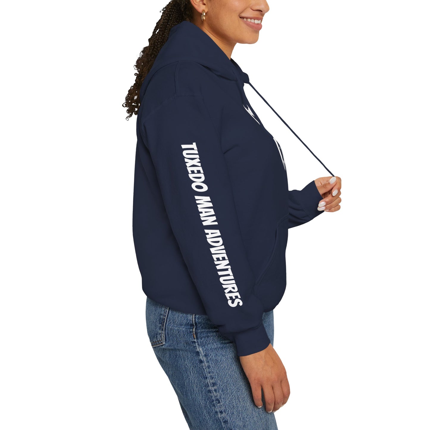 Adult Unisex Hooded Sweatshirt Tuxedo Man Logo (white logo, dark colors) Gildan Heavy Blend™  S-5XL