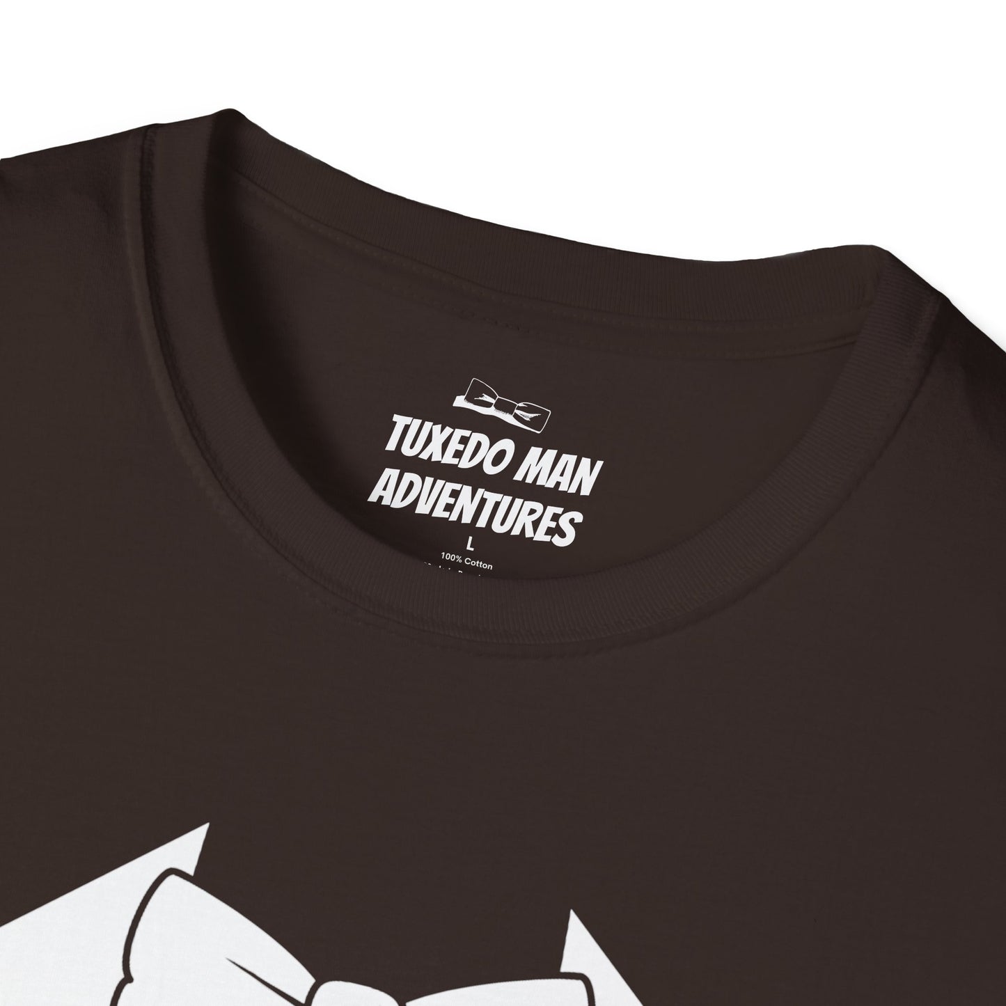 Adult Unisex Tuxedo Man Logo (white logo on dark palette) Gildan100% cotton Softstyle T-Shirt S-3XL