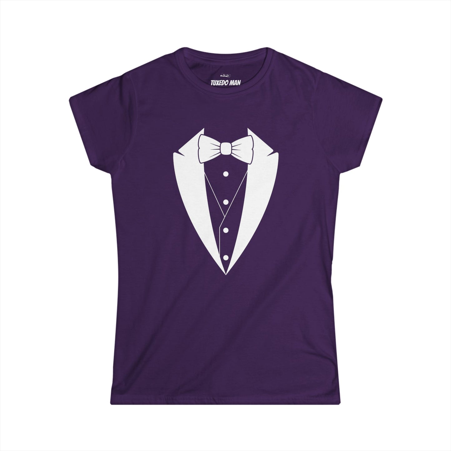 Adult Women's Tuxedo Logo (white logo on dark colors) Gildan 100% Cotton Tee S-3XL