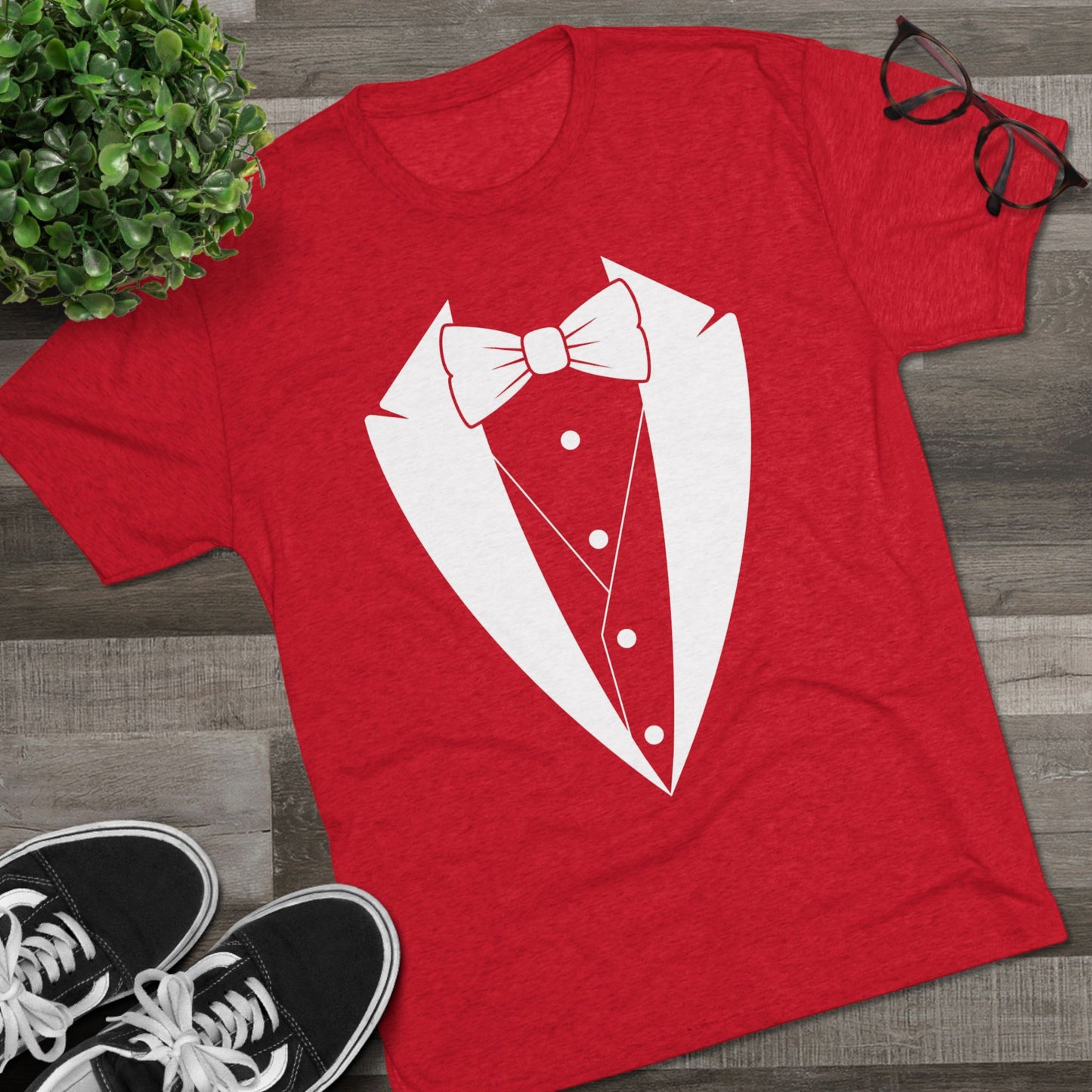 Adult Unisex White Tuxedo Tri-Blend Crew Tee S-3XL