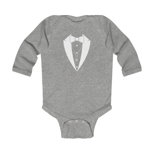 Classic White Tuxedo Logo Infant Long Sleeve Bodysuit 0-18 mos
