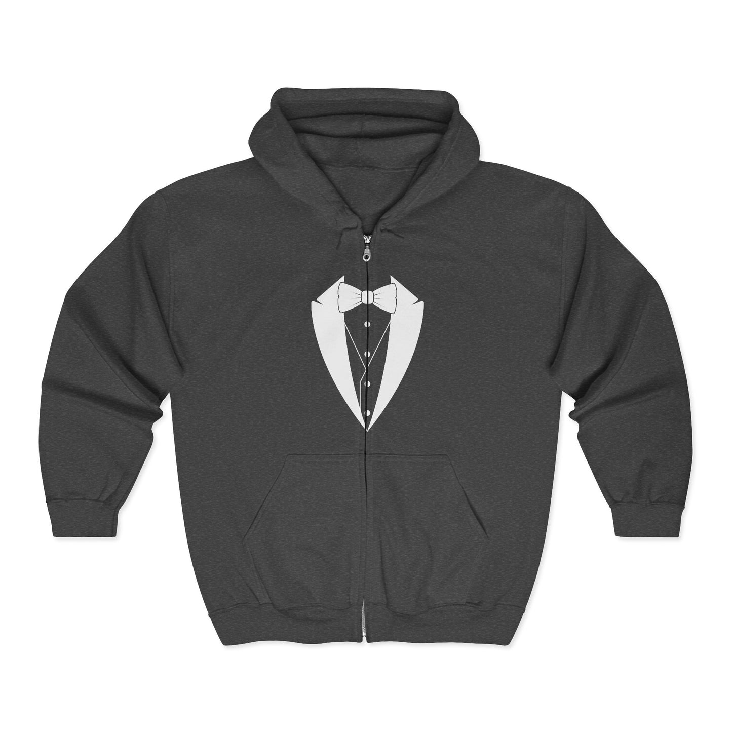 Adult Unisex Tuxedo Man White Logo Gildan Full Zip Hooded Sweatshirt S-3XL