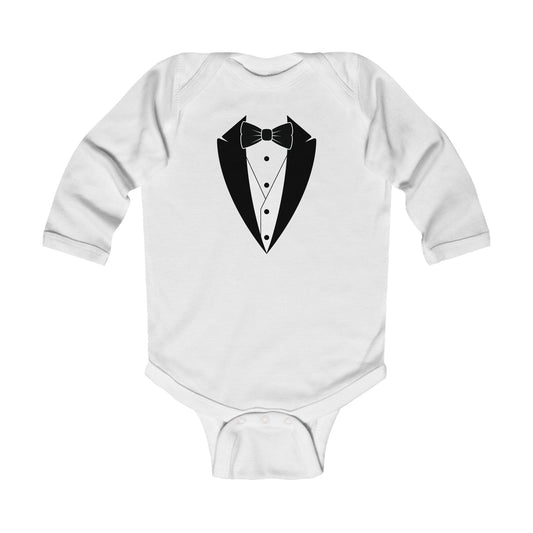Infant Tuxedo Man Long Sleeve Bodysuit (black logo, pastels) 0-18mo