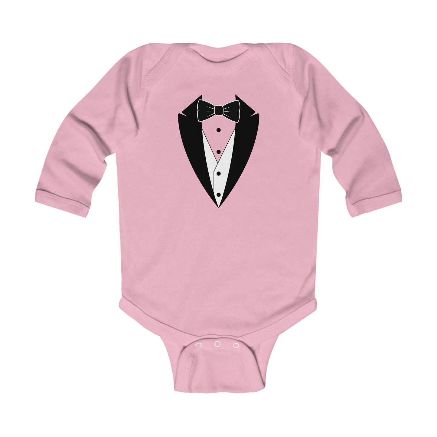 Infant Tuxedo Man Long Sleeve Bodysuit (black logo, pastels) 0-18mo
