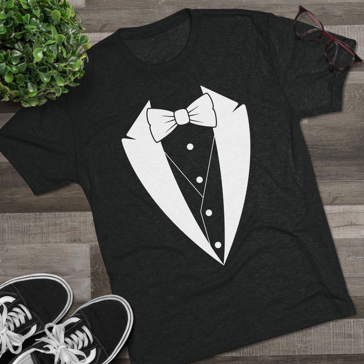 Adult Unisex White Tuxedo Tri-Blend Crew Tee S-3XL