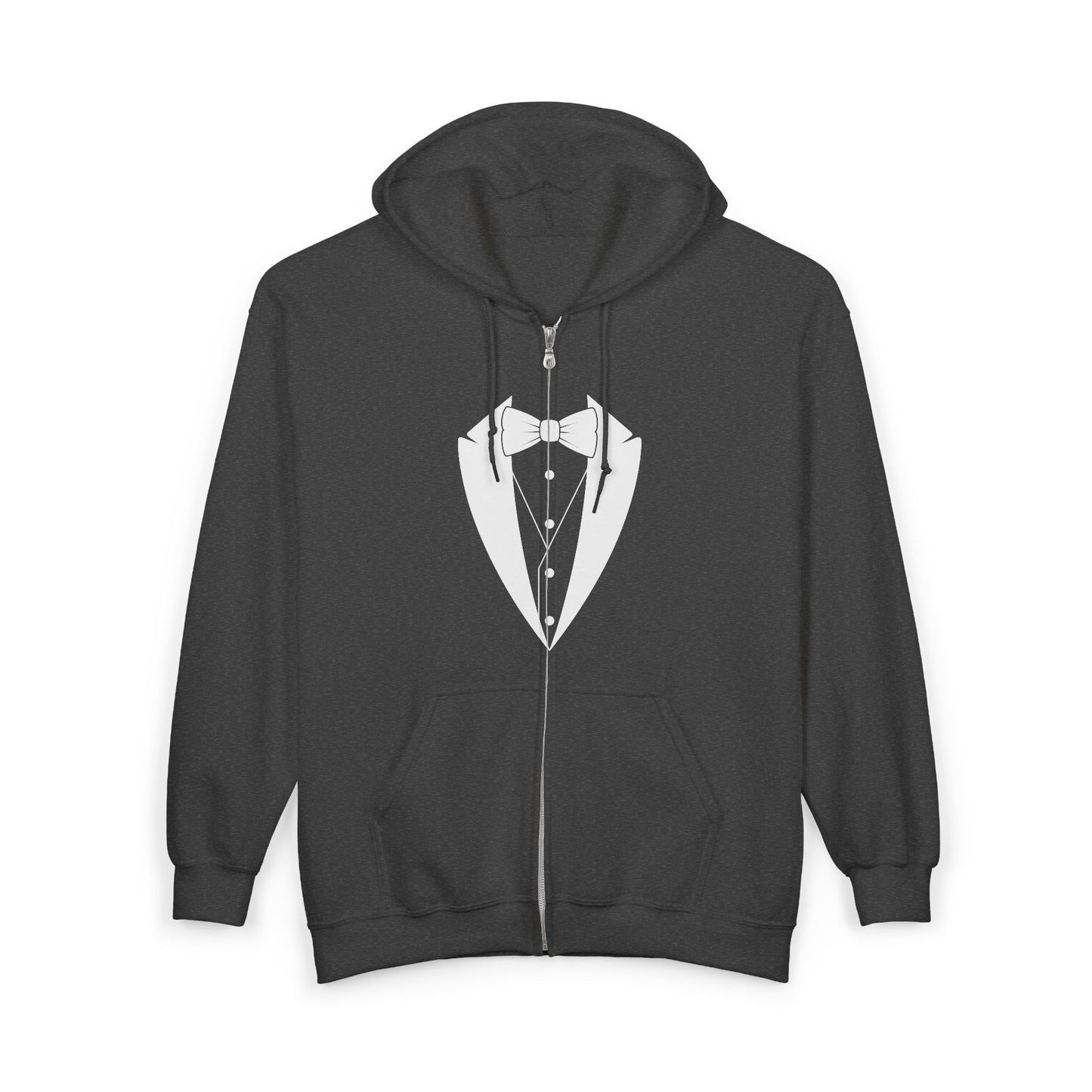 Adult Unisex Tuxedo Man White Logo Gildan Full Zip Hooded Sweatshirt S-3XL