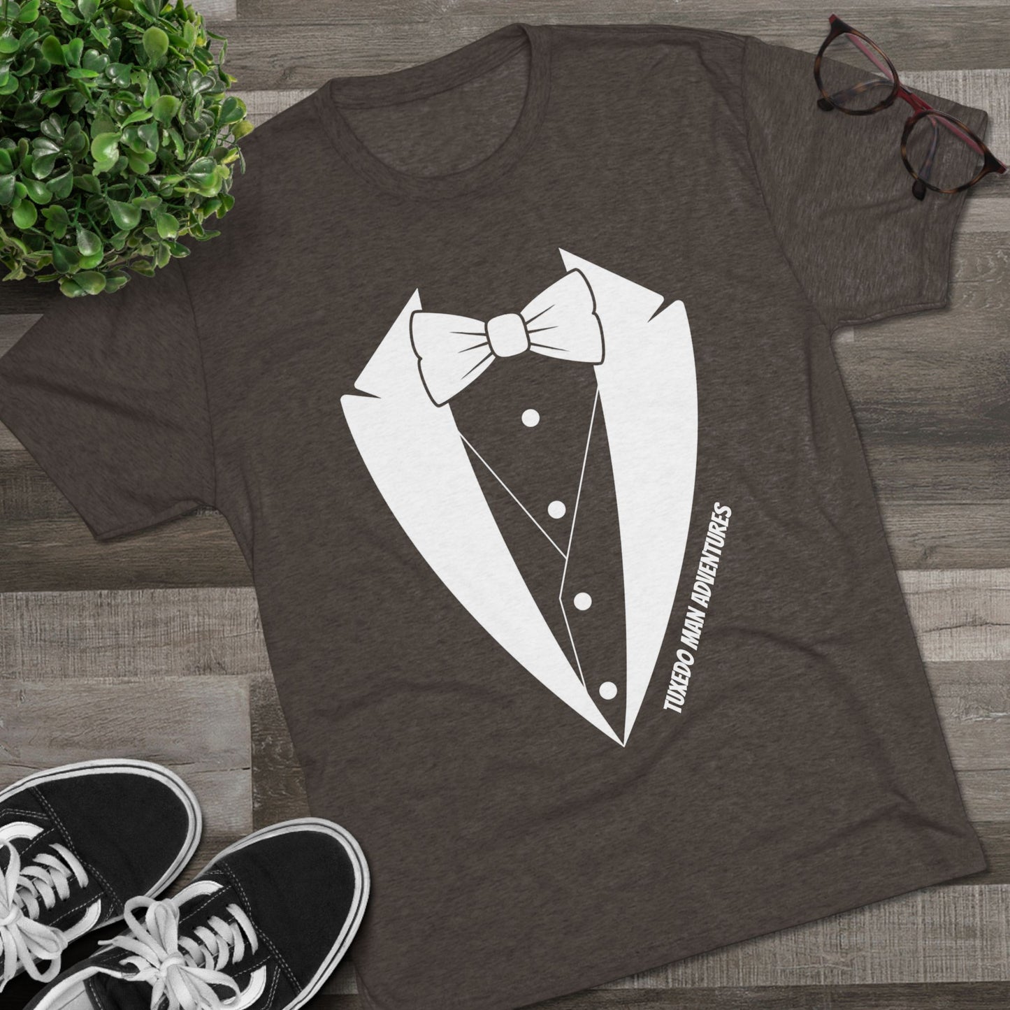 Adult Unisex Tuxedo Man Logo Tri-Blend Tee (Vintage palette)