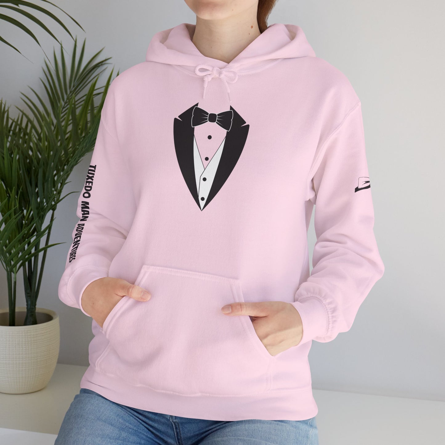 Adult Unisex Hooded Sweatshirt Tuxedo Man Logo (white logo, dark colors)  Gildan Heavy Blend™  S-5XL