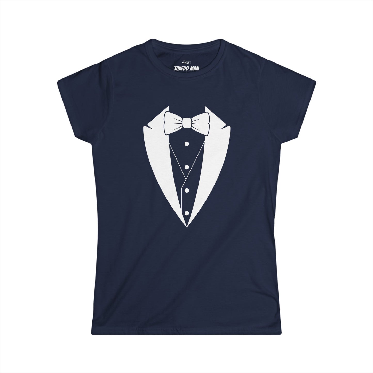 Adult Women's Tuxedo Logo (white logo on dark colors) Gildan 100% Cotton Tee S-3XL