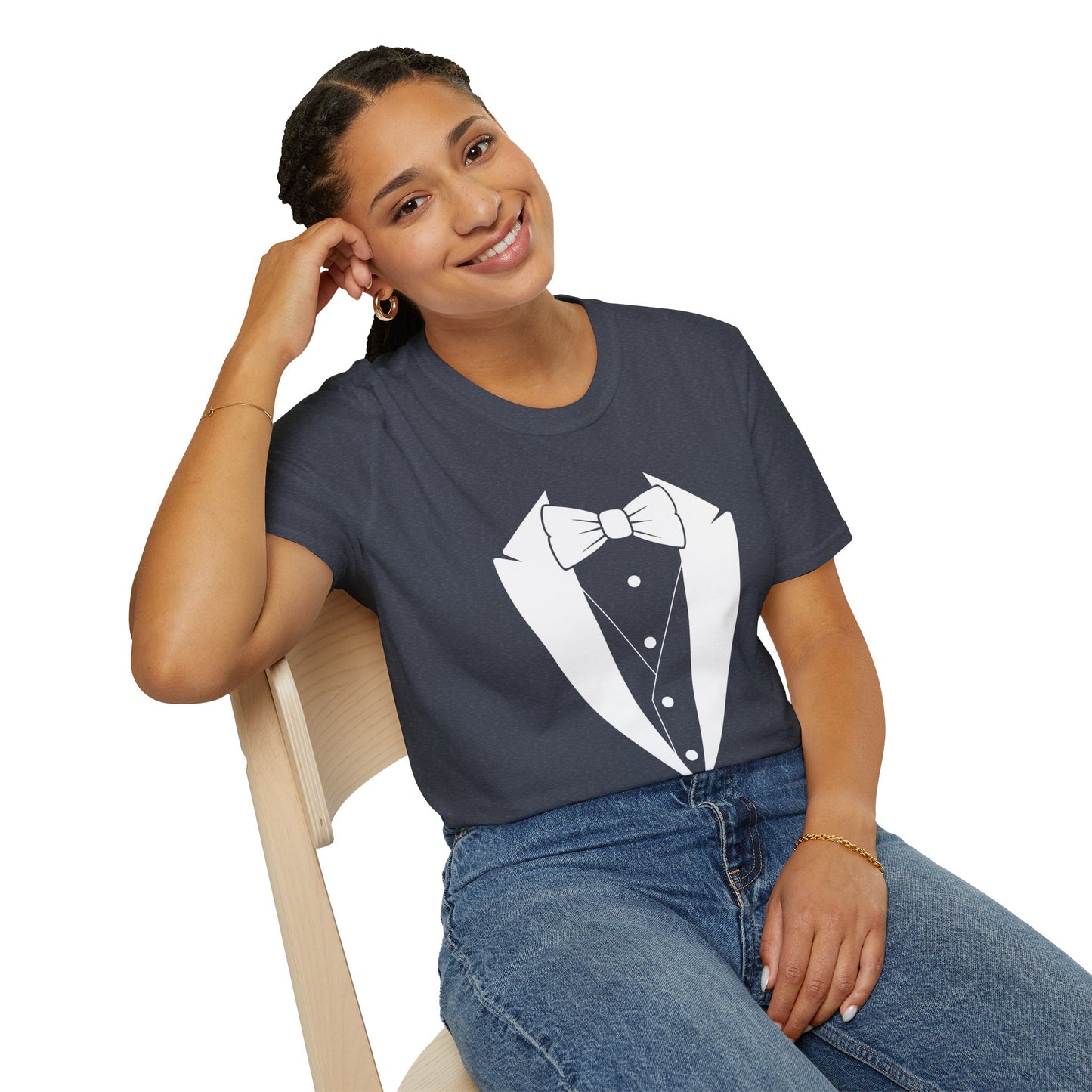 Adult Unisex Tuxedo Man Logo (white logo on dark palette) Gildan100% cotton Softstyle T-Shirt S-3XL